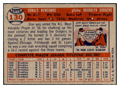 1957 Topps Baseball #130 Don Newcombe Dodgers EX-MT 532491