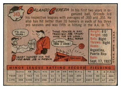 1958 Topps Baseball #343 Orlando Cepeda Giants VG-EX 532493
