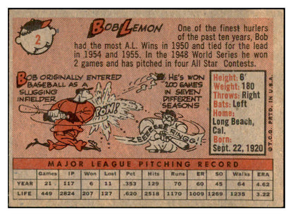 1958 Topps Baseball #002 Bob Lemon Indians VG-EX 532494