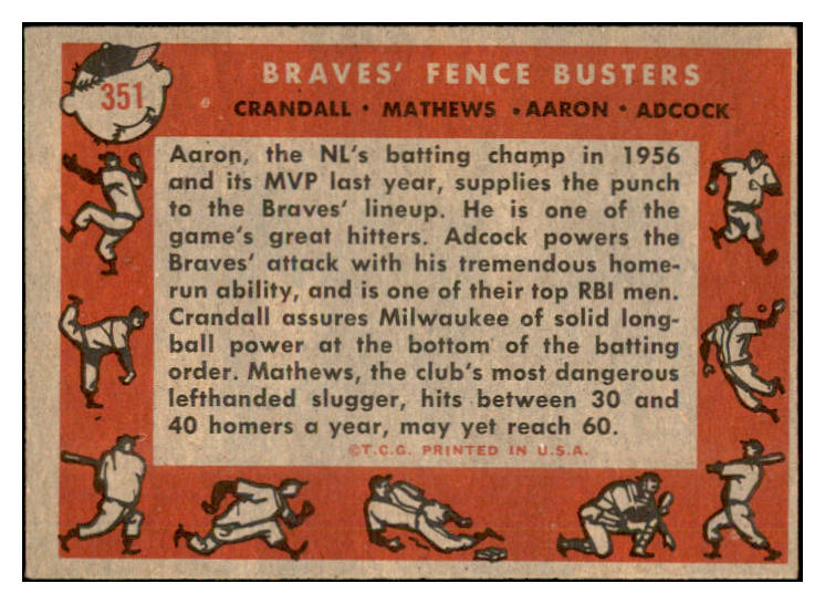 1958 Topps Baseball #351 Hank Aaron Eddie Mathews EX-MT 532522