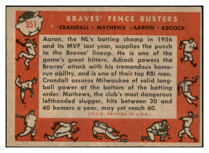 1958 Topps Baseball #351 Hank Aaron Eddie Mathews EX-MT 532522