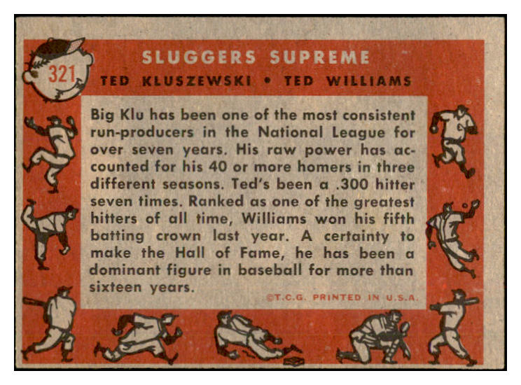 1958 Topps Baseball #321 Ted Williams Ted Kluszewski EX-MT 532523
