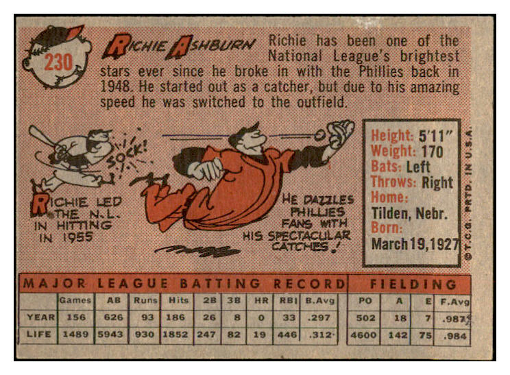 1958 Topps Baseball #230 Richie Ashburn Phillies EX-MT 532535