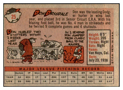 1958 Topps Baseball #025 Don Drysdale Dodgers EX+/EX-MT 532537