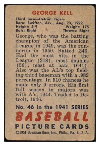 1951 Bowman Baseball #046 George Kell Tigers Good 532540