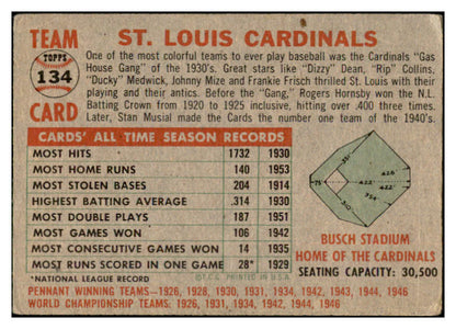 1956 Topps Baseball #134 St. Louis Cardinals Team VG Gray 532544