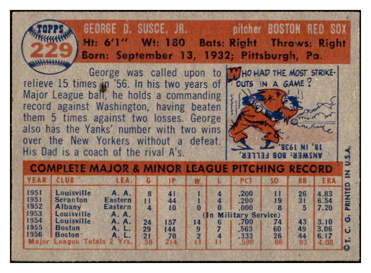 1957 Topps Baseball #229 George Susce Red Sox EX-MT 532562