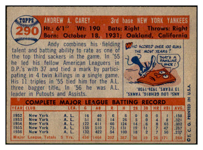 1957 Topps Baseball #290 Andy Carey Yankees EX-MT 532581