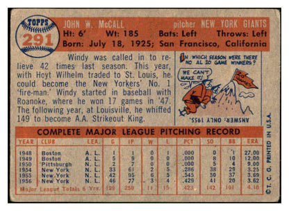 1957 Topps Baseball #291 Windy McCall Giants VG-EX 532586