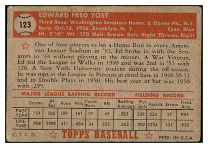1952 Topps Baseball #123 Eddie Yost Senators Good 532601