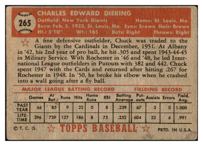 1952 Topps Baseball #265 Chuck Diering Giants VG-EX 532643