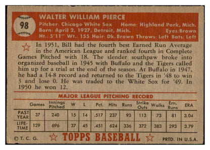 1952 Topps Baseball #098 Billy Pierce White Sox VG-EX 532687