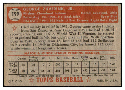 1952 Topps Baseball #199 George Zuverink Indians VG-EX 532707