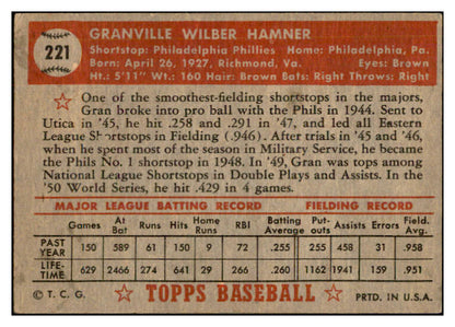 1952 Topps Baseball #221 Granny Hamner Phillies VG-EX 532710