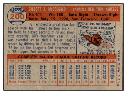 1957 Topps Baseball #200 Gil McDougald Yankees EX-MT 532736
