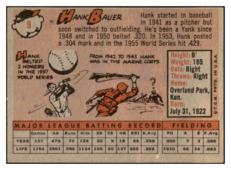 1958 Topps Baseball #009 Hank Bauer Yankees EX-MT 532740