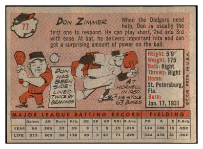 1958 Topps Baseball #077 Don Zimmer Dodgers EX-MT 532752