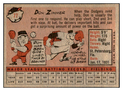 1958 Topps Baseball #077 Don Zimmer Dodgers EX-MT 532753