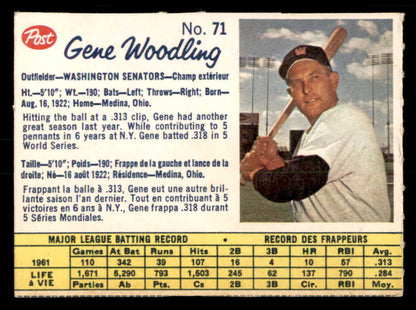 1962 Post Canadian Baseball #071 Gene Woodling Senators Low Grade 532824