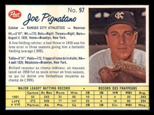 1962 Post Canadian Baseball #097 Joe Pignatano A's Low Grade 532850