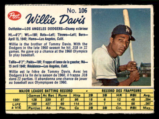 1962 Post Canadian Baseball #106 Willie Davis Dodgers Low Grade 532859