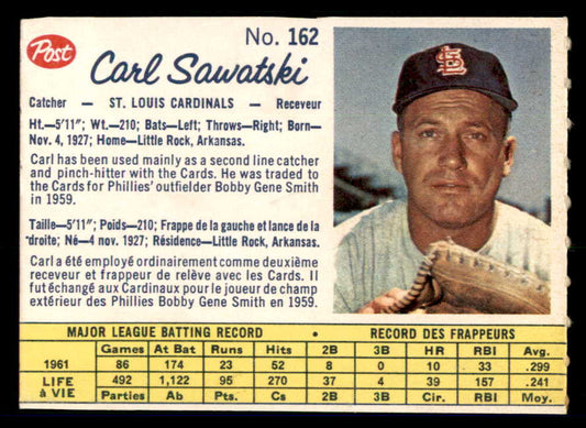 1962 Post Canadian Baseball #162 Carl Sawatski Cardinals Low Grade 532914