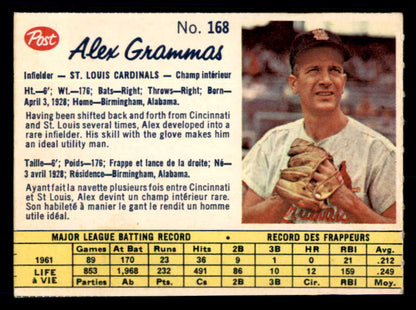 1962 Post Canadian Baseball #168 Alex Grammas Cardinals Low Grade 532919