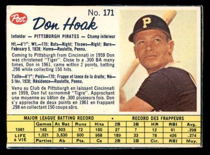 1962 Post Canadian Baseball #171 Don Hoak Pirates Low Grade 532922