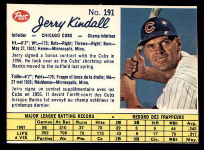 1962 Post Canadian Baseball #191 Jerry Kindall Cubs Low Grade 532942