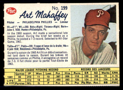 1962 Post Canadian Baseball #199 Art Mahaffey Phillies Low Grade 532950