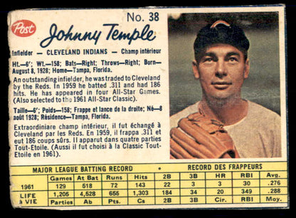 1962 Post Canadian Baseball #038 Johnny Temple Indians Low Grade 532958