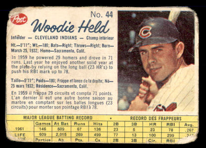 1962 Post Canadian Baseball #044 Woodie Held Indians Low Grade 532961