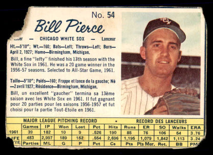 1962 Post Canadian Baseball #054 Billy Pierce White Sox Low Grade 532962