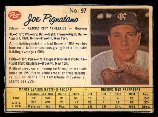 1962 Post Canadian Baseball #097 Joe Pignatano A's Low Grade 532976