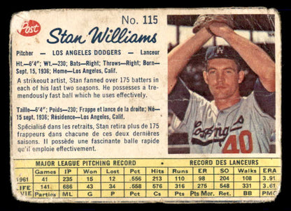1962 Post Canadian Baseball #115 Stan Williams Dodgers Low Grade 532982