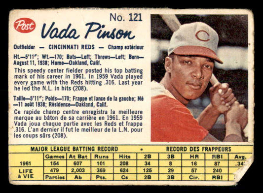 1962 Post Canadian Baseball #121 Vada Pinson Reds Low Grade 532984