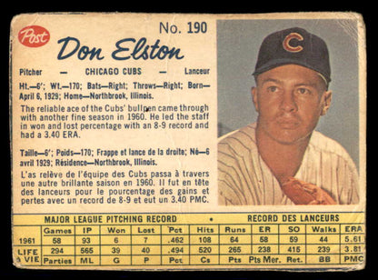 1962 Post Canadian Baseball #190 Don Elston Cubs Low Grade 532997