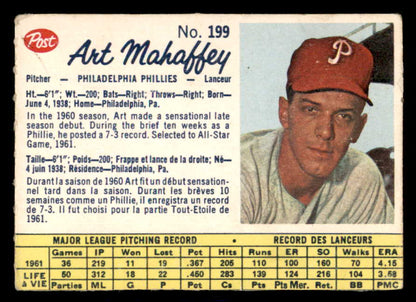 1962 Post Canadian Baseball #199 Art Mahaffey Phillies Low Grade 533002