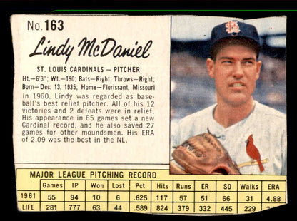 1962 Jello #163 Lindy McDaniel Cardinals Low Grade 533047