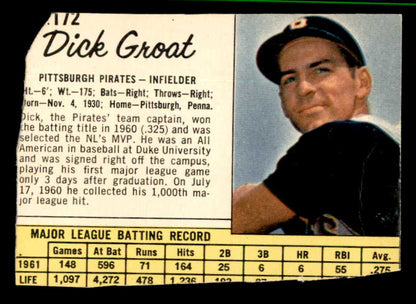 1962 Jello #172 Dick Groat Pirates Low Grade 533048