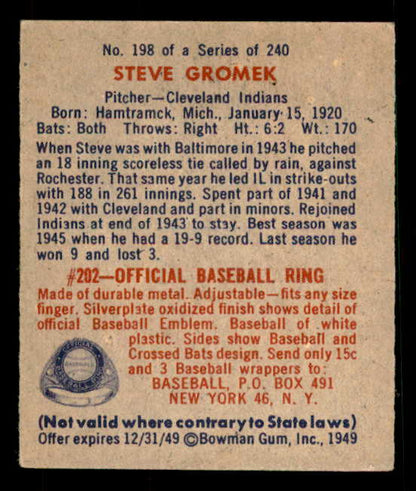 1949 Bowman Baseball #198 Steve Gromek Indians NR-MT 533052
