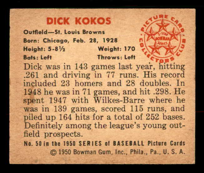 1950 Bowman Baseball #050 Dick Kokos Browns VG-EX 533055
