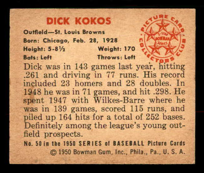 1950 Bowman Baseball #050 Dick Kokos Browns VG-EX 533055
