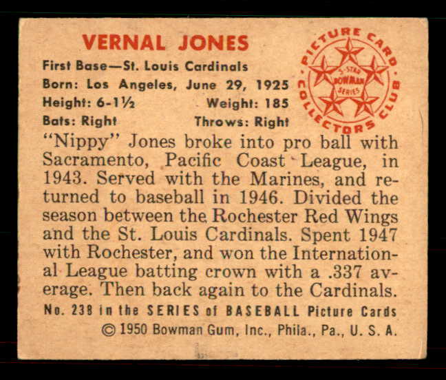 1950 Bowman Baseball #238 Nippy Jones Cardinals EX 533062