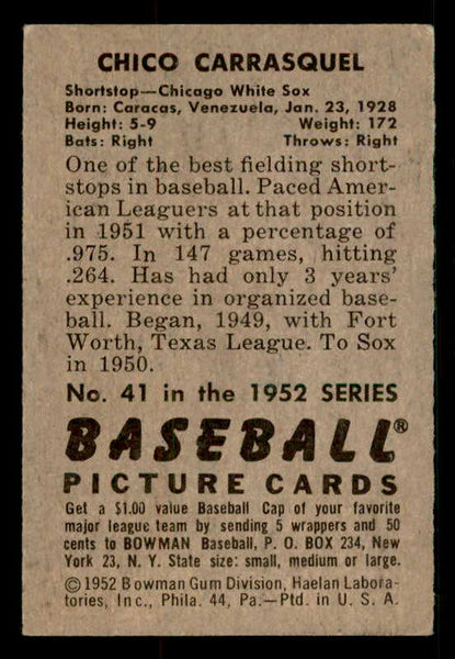 1952 Bowman Baseball #041 Chico Carrasquel White Sox EX 533081