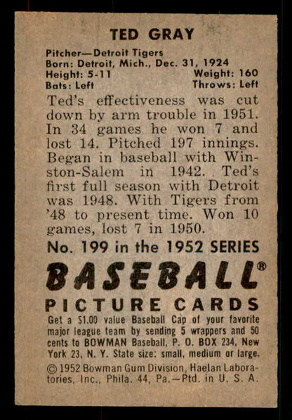 1952 Bowman Baseball #199 Ted Gray Tigers EX-MT 533087