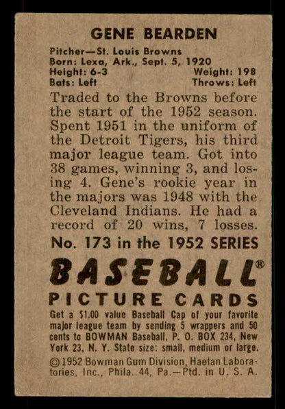 1952 Bowman Baseball #173 Gene Bearden Browns EX-MT 533091