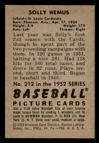 1952 Bowman Baseball #212 Solly Hemus Cardinals EX-MT 533099