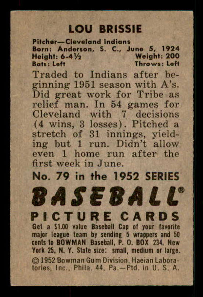 1952 Bowman Baseball #079 Lou Brissie Indians EX-MT 533101