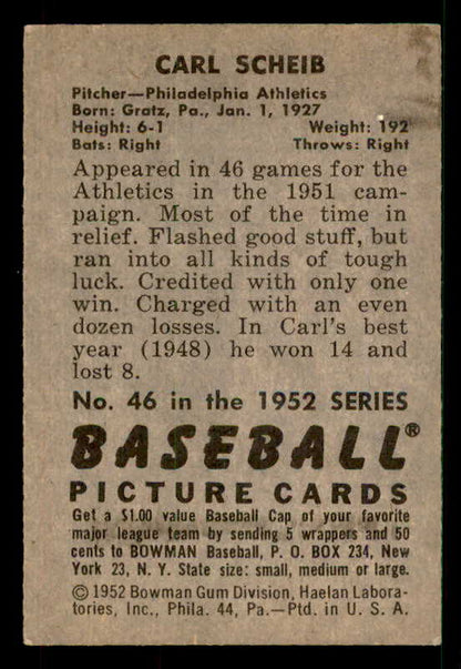 1952 Bowman Baseball #046 Carl Scheib A's EX-MT 533118